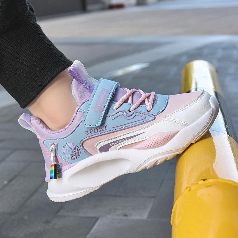 

Осенние новые спортивные туфли для девочек Корейская версия модных универсальных туфель для маленькой девочки для бега на липучке, легкие студенческие кроссовки 28