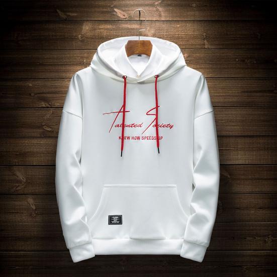 Men Autumn Hoodie Solid Color Letter Pattern Hooded Hat Long Sleeves Loose Streetwear Elastic Cuff Warm Winter Hoodie Men Clothes