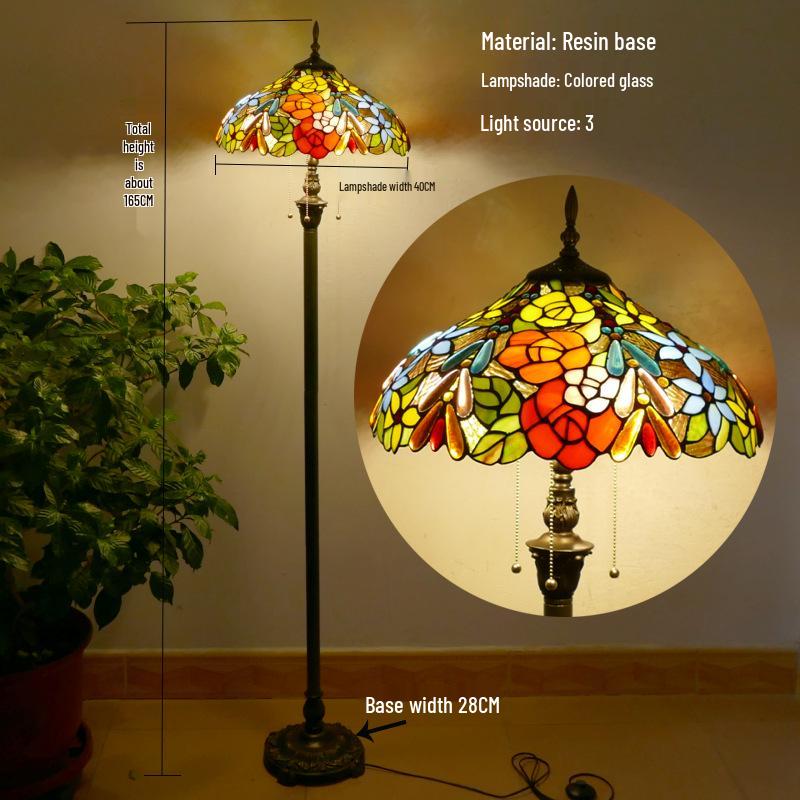 Retro Nordic Style Tiffany Floor Lamp - Colored Glass Light for Living Room, Bedroom, or Study.