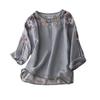 Damen Sommer Ethno-Stil Locker Stickerei Baumwolle und Leinen T-Shirt Dünne Ärmel Rundhals Tops