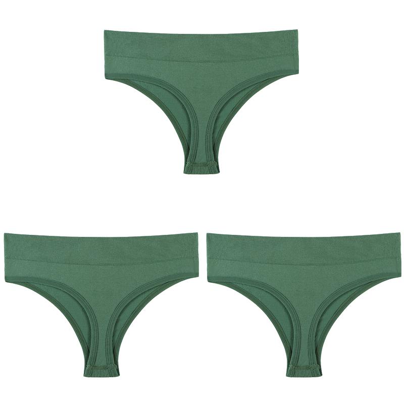 Women Solid 3PCS/Set Panties Sexy Middle Waist G-String Thong Femal Soft Nylon Lingerie Stretch T-Back Thong Underwear