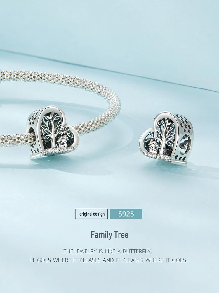 Yin Ziyun Heart-Shaped S925 Sterling Silver Family Tree DIY Bracelet Beads