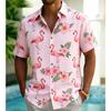Men's Striped Tropical Element Print Shirt, Exotic Hawaiian Casual Design for Summer Vacation, Daily Wear & Street Style