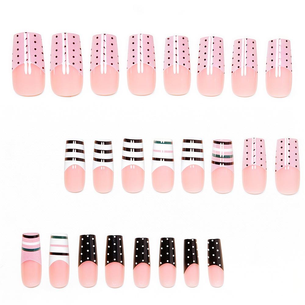 European & American Black and White Stripe Polka Dot False Nails
