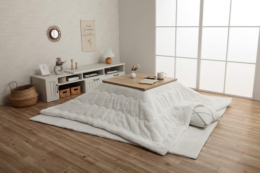 IKEHIKO Kotatsu Futon, Square, Lapierce, Snow White, Approx. 190 X 190cm, Solid Color, Soft, Fluffy, Feminine Design #6843209