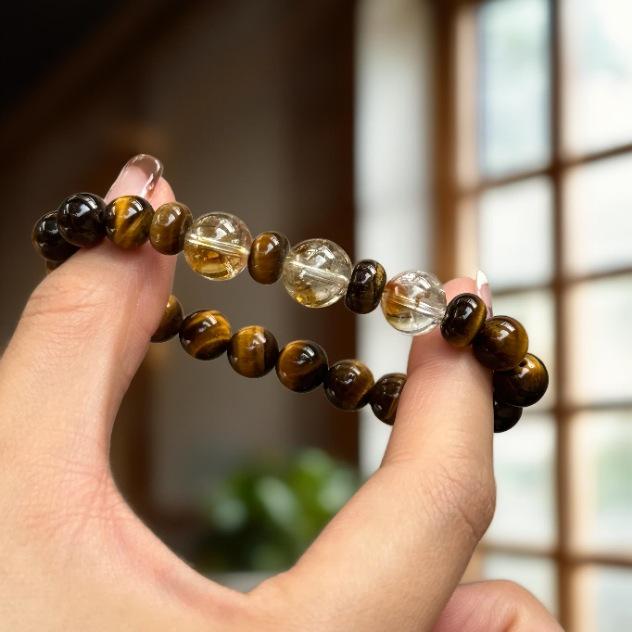 Натуральный браслет из кристаллов желтого тигрового глаза - Унисекс, китайский стиль