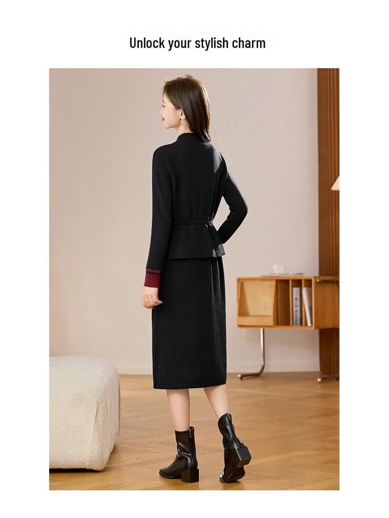 2026 Beaded Knit Sweater Dress - Women's Mid-Length Autumn Winter Solid Color Vest Dress