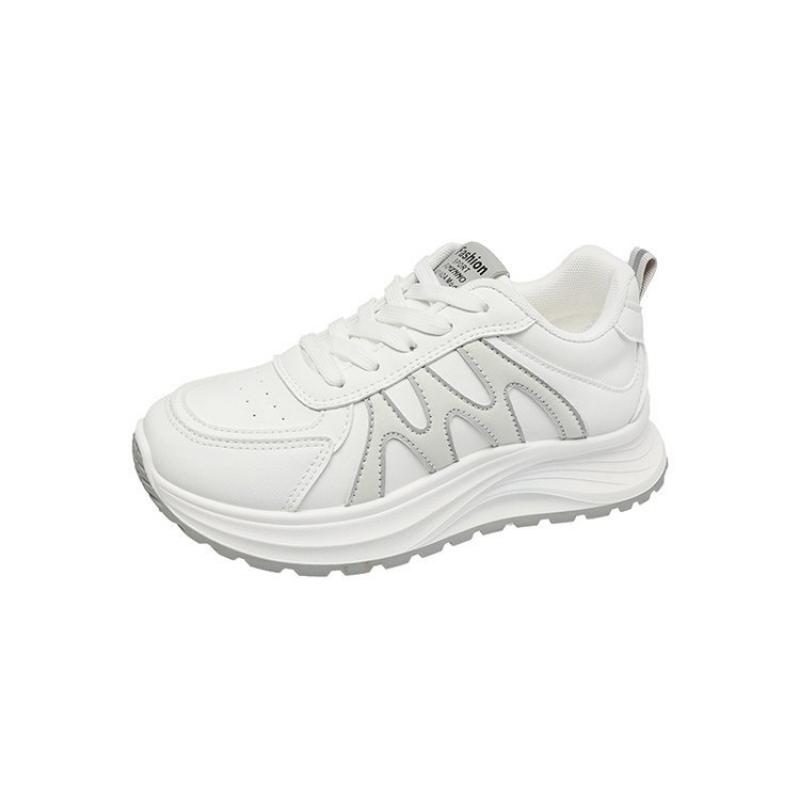 Spring, Summer, Autumn and Winter Women's Low-top Round-toe Lace-up White Shoes