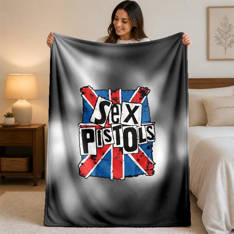 Sex Pistols Print Flannel Blanket Cozy Lightweight Plush Throw Blanket For Bed Sofa Household Use