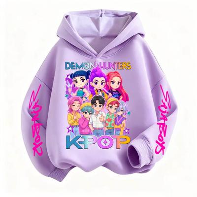 KPop Demon Hunters Sweatshirt Hooded Children Spring Autumn Clothes Rumi Mira Zoey  Anime Thin Fleece Kids Long Sleeves