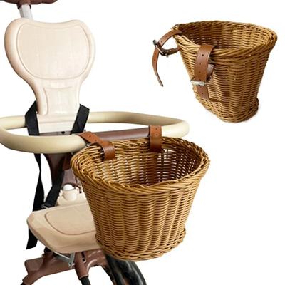 Removable Front Basket Rattan Woven Bike Storage Basket Mini Stroller Front Basket Kid
