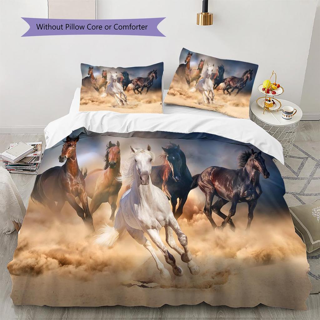 1PC Horse Bedding Quilt Set Quilt Cover Pillowcase Home Decoration Birthday Gift (1 * duvet cover + 2 * pillowcase, without core)