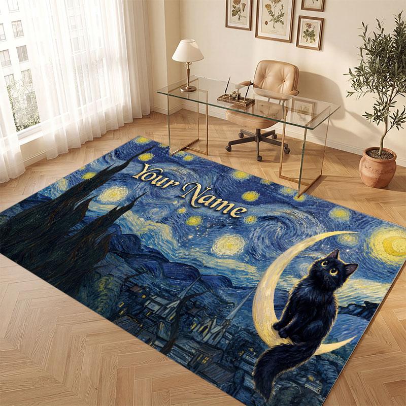 Tapete de Chão de Veludo Cristal Tema Gato Nome Personalizado Texto Tapete Quente Decoração de Casa