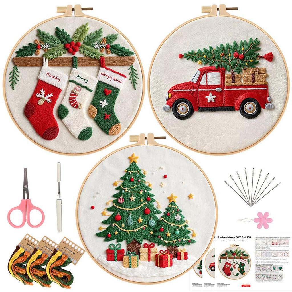 Christmas Cross Stitch Kits Embroidery Kit Stamped Embroidery Stitches Practice Kit Embroidery Starter Kit for Beginners Adult