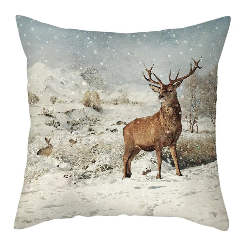 Funda De Almohada Con Estampado Navideño De Alce, Decoracin Del Hogar En El Bosque De Nieve, Dormitorio, Sala De Estar, Sof