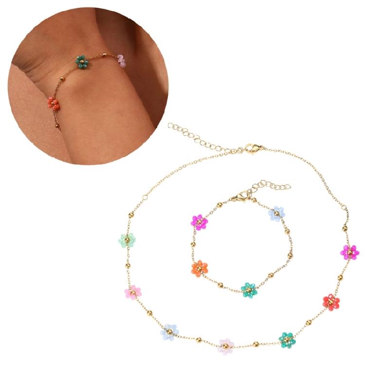 Flower Bead Bracelets Necklace Sweet Cute Choker Necklace Stackable Bangle