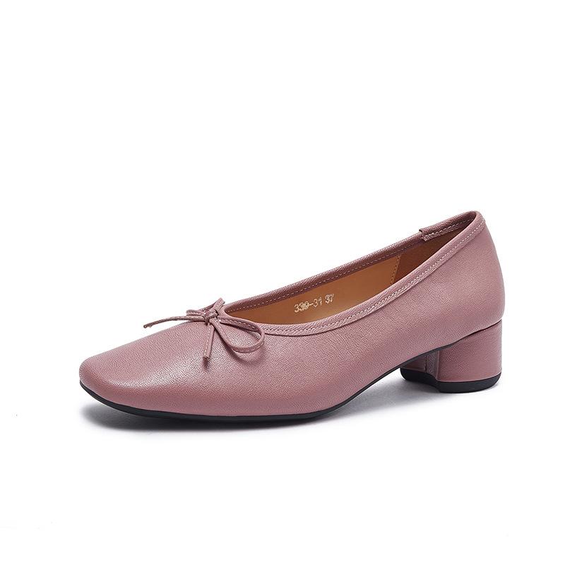 French Bow Shallow-mouthed High-heeled Mary Jane Shoes for Women with Thick Heels