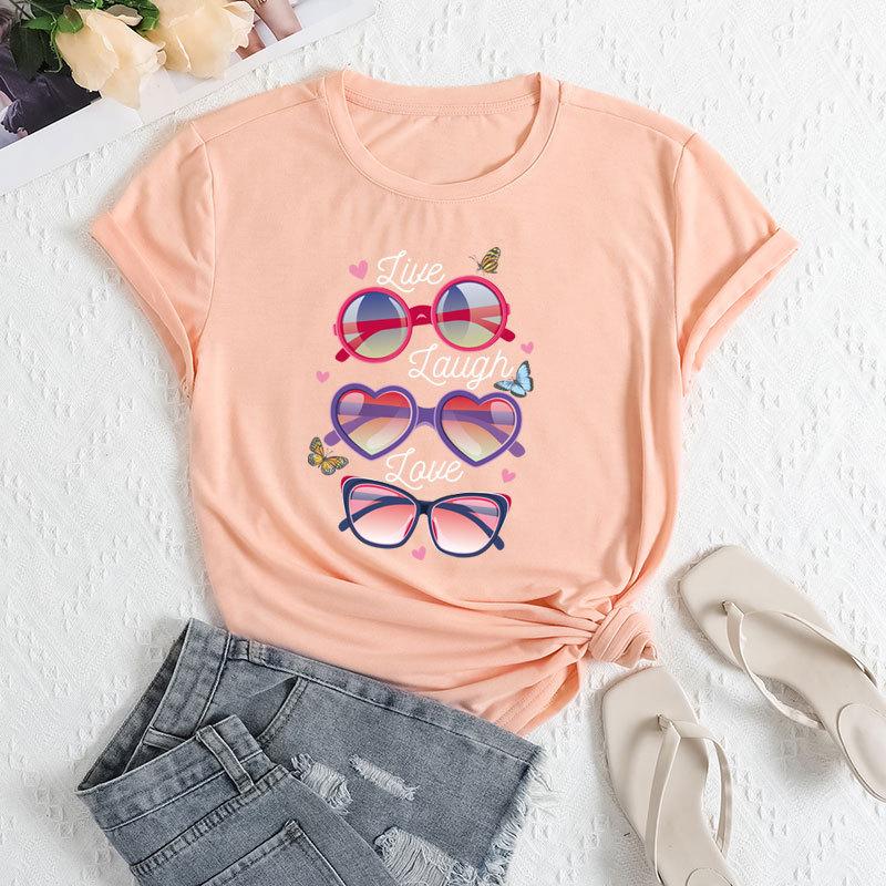

Летние женские очки с принтом, свободные, с круглым вырезом, повседневные, из чистого хлопка, с короткими рукавами, женские футболки 3XL
