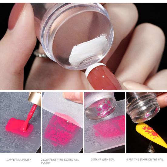 1 Set Nail Art Stamp Easy Printing Detachable High Durability DIY Fluorescent French Tip Nail Silicone Stamper Tool Nail Salon Supply