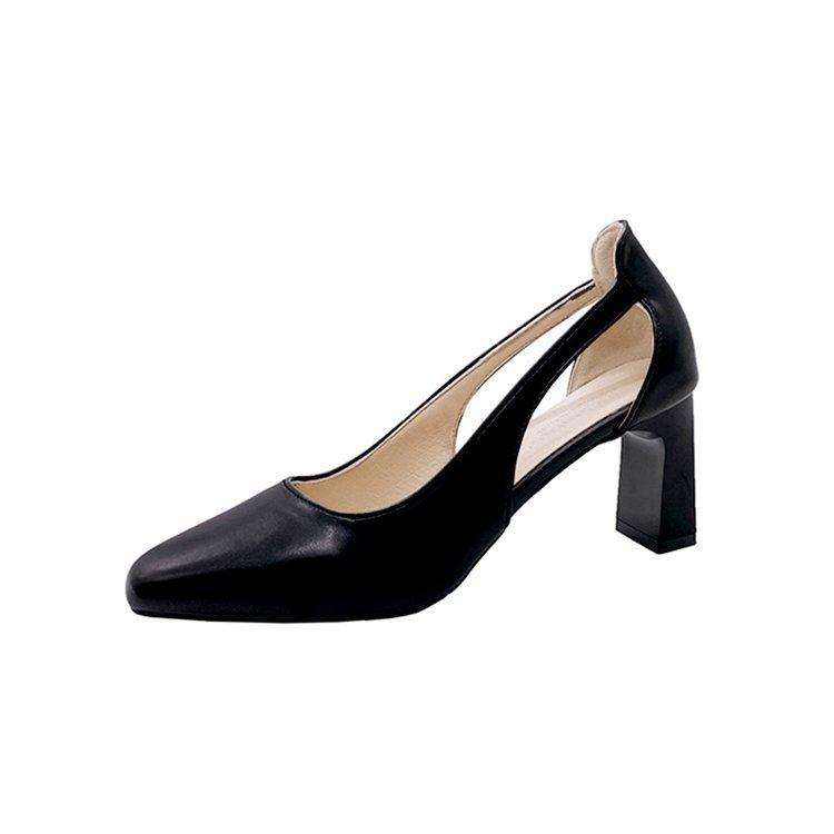 

Single shoe women s 2025 spring/summer new fashion commuting coarse heel women s shoes hollowed out square toe retro high heels 34 чорний