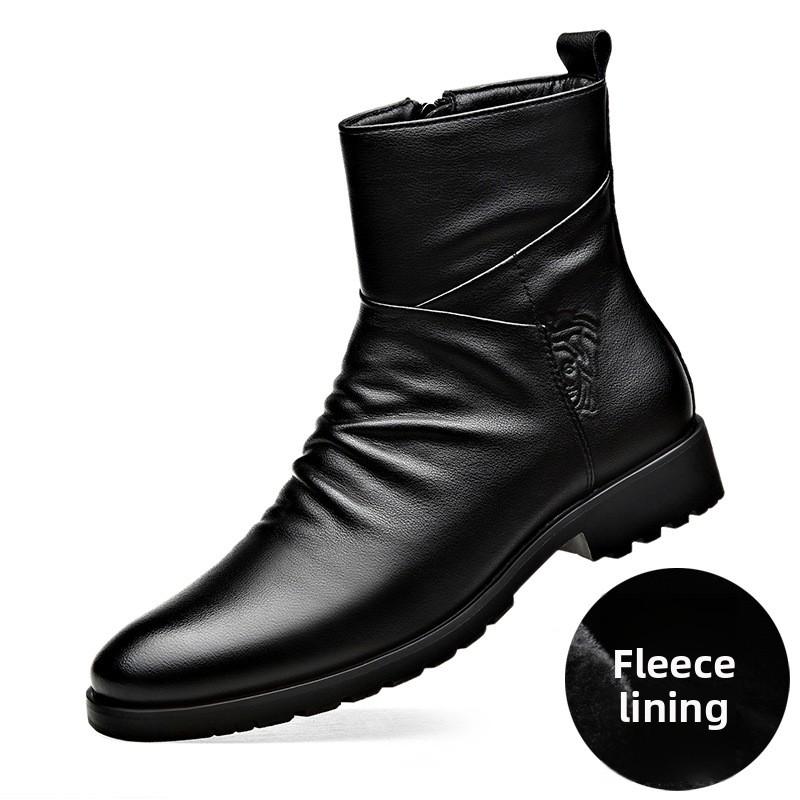 Genuine Leather Men Boots High Quality Cowhide Leather Boots Fashion High Top Motorcycle Boot Men's Business Casual Dress Boots