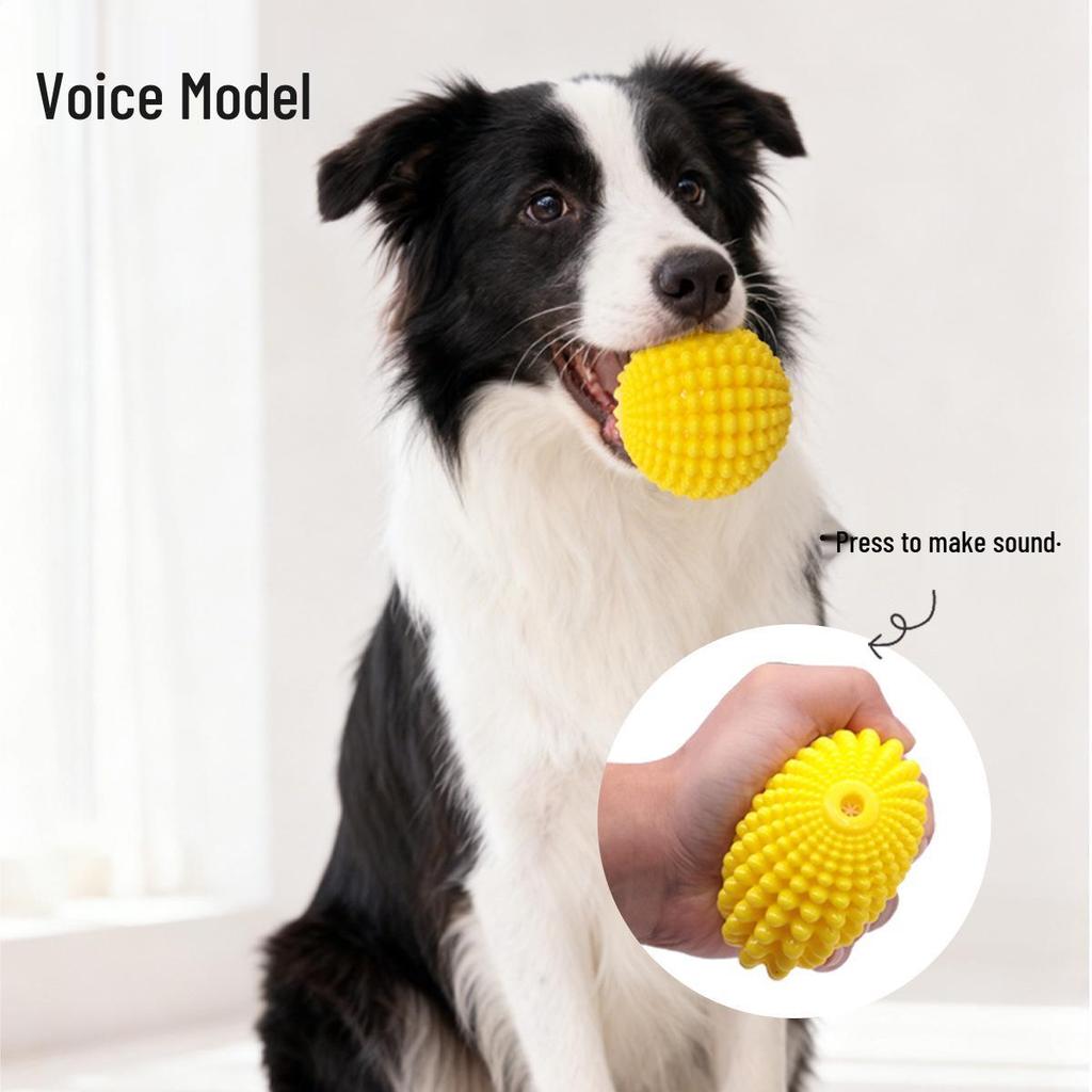 Dog Squeaky TPR Corn Ball: Bite-Resistant Pet Toy, Teeth Cleaner, Grinding Stick with Rope for Self-Entertaining Stress Relief.