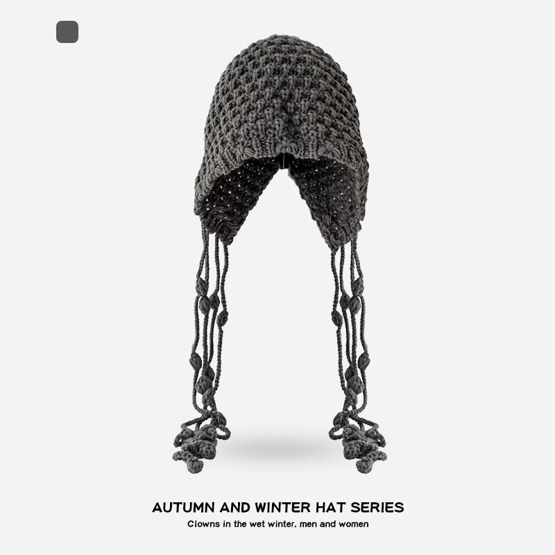 Color Solid Knitted Hat With Ear Protection Design And Tassel Decor Daily For
