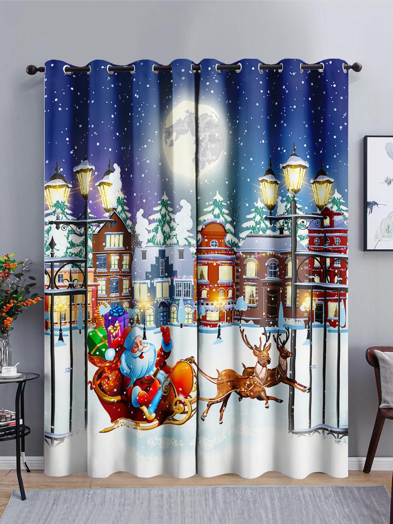 Curtains Cartoon Santa Holiday Curtains Bedroom Living Room Blackout Curtain Perforated