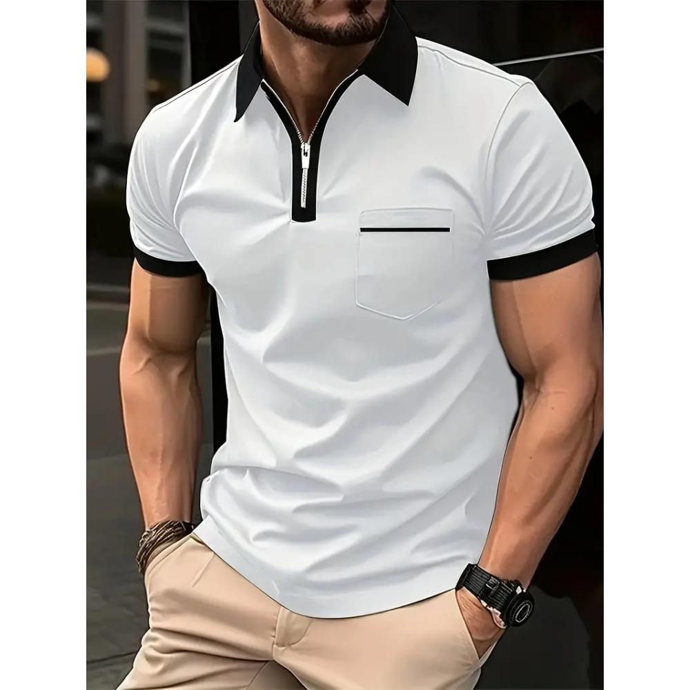 Men s casual short-sleeved polo shirt with a chest pocket S белый
