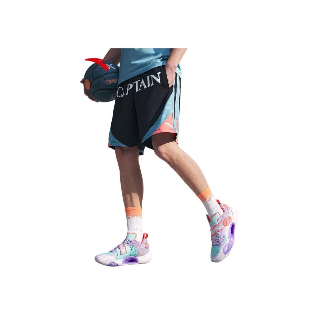 Anta Basketball Series Buchstaben Farbblock Mittelhoch Taille Gerade Lässige Shorts Herrenshorts Schwarz 152421310-2