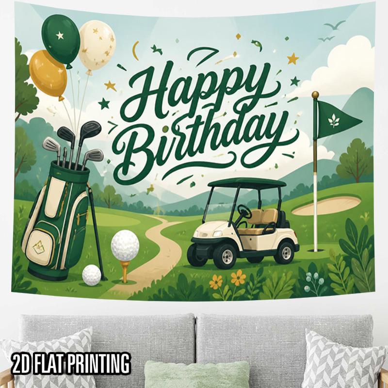 2D Flat, 2D Flat Print 1pc Tapestry Golf Birthday Wall Hanging Green Course Balloon Celebration Oversized Polyester Fabric Perfect for Decorating Livi