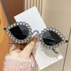 Diamond Studded Small Frame Cat Eye Y2k Sunglasses High-end Luxury Ball Metal Sunglasses Retro New Peacock Glasses 81064