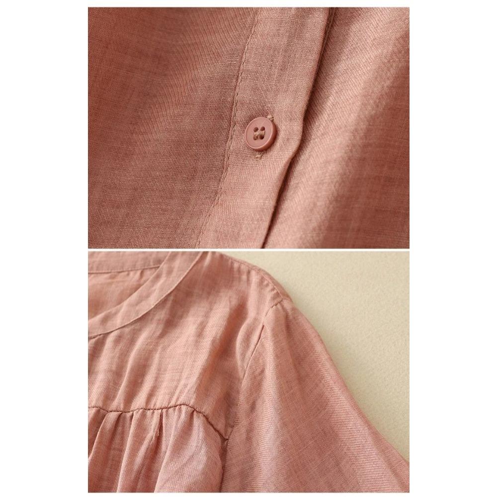 Cotton and Linen Shirt Thin Top Loose and Slimming Three-quarter Sleeve Solid Color Cardigan