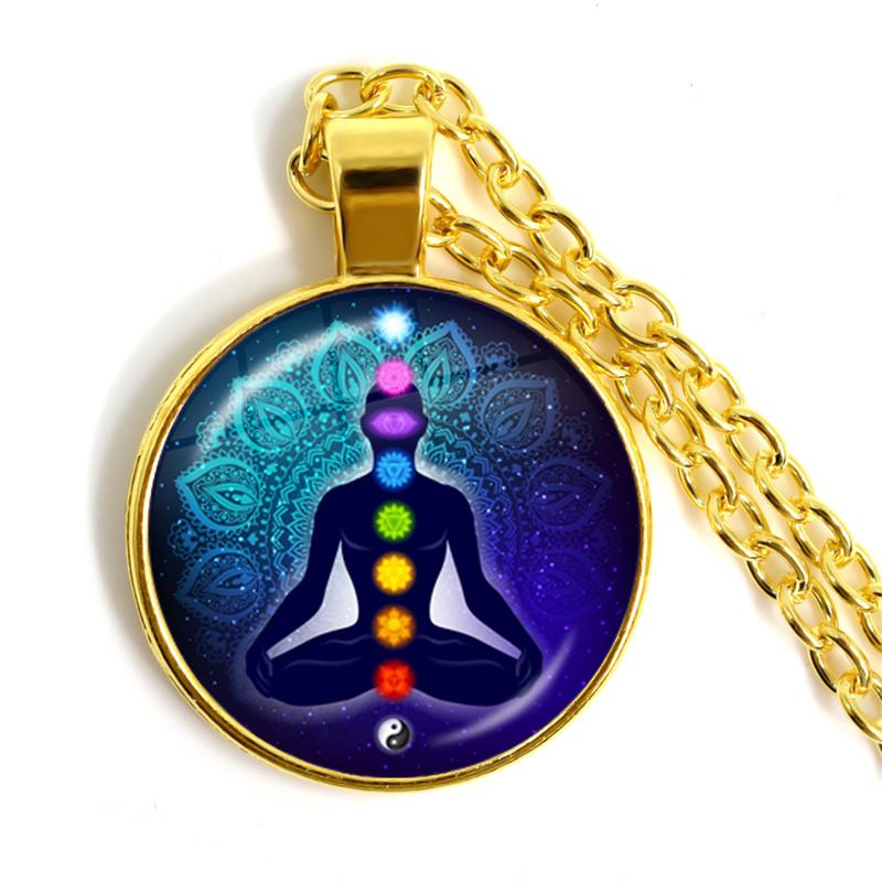 Seven Chakra Reiki Healing Necklace, Buddha Image Yoga Meditation Pendant, Spiritual Hope Jewelry Chain, Personalized Necklace, Gift