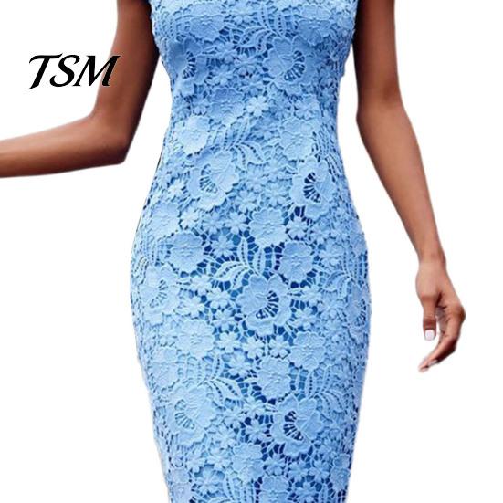 Pencil Dress Fashion Party O Neck Sleeveless Formal Mid Waist Lace Evening for Banquet