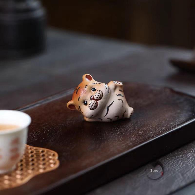 Yixing Zisha Handmade Lucky Zodiac Tiger Tea Pet Ornament