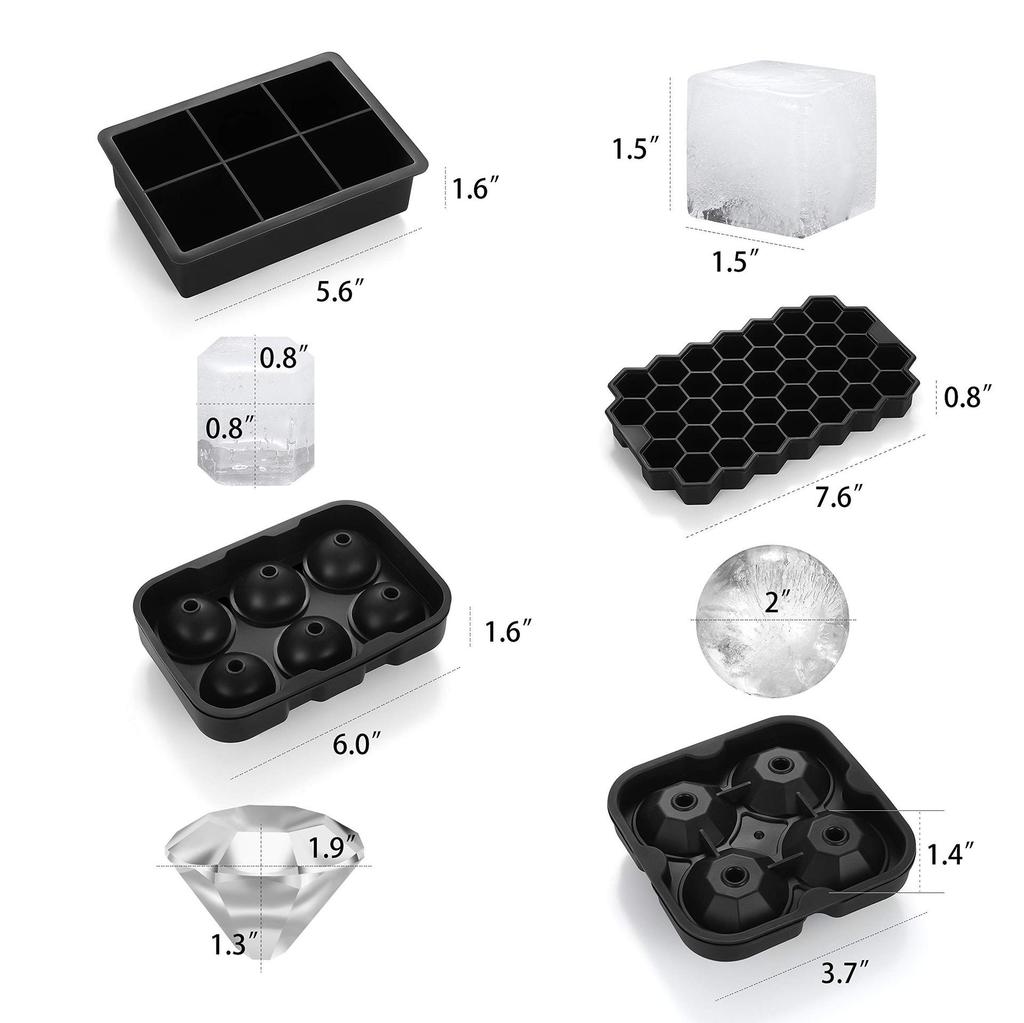 Diamond & Round Ice Cube Tray Set: 37-Grid Honeycomb and 6-Hole Sphere Mold