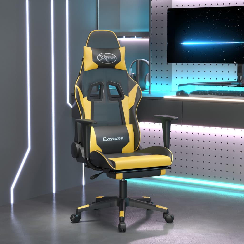 Gaming Chair with Footrest Black and Gold Artificial Leather