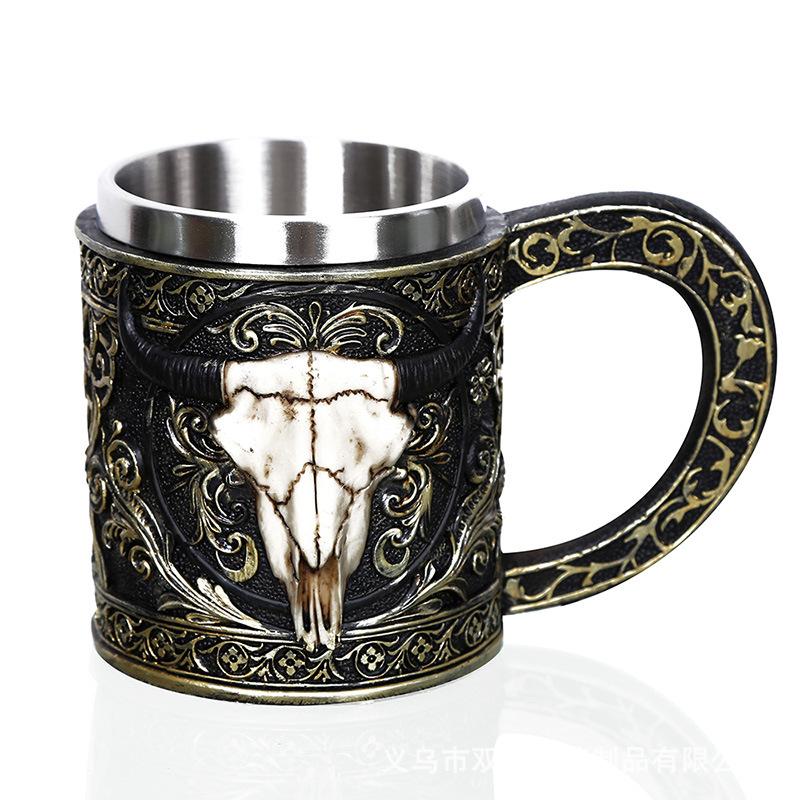 Knight Skull Beer Mug Vintage Cup Creative Relief Personalized Cup Drinking Cup Stainless Steel Halloween Gift Beer Goblet