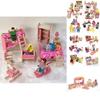 Entzückendes Holzpuppenhaus-Möbelset für Kinder mit farbenfrohen Schlafzimmer-, Küchen- und Wohnzimmer-Accessoires