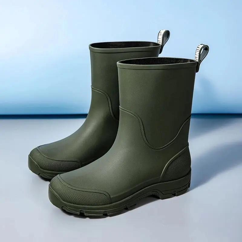 Low Heel Male Shoes Plain Farming Mid Calf Rubber Waterproof Resistant 2026 Water Comfortable High Quality Mud Men's Rain Boots