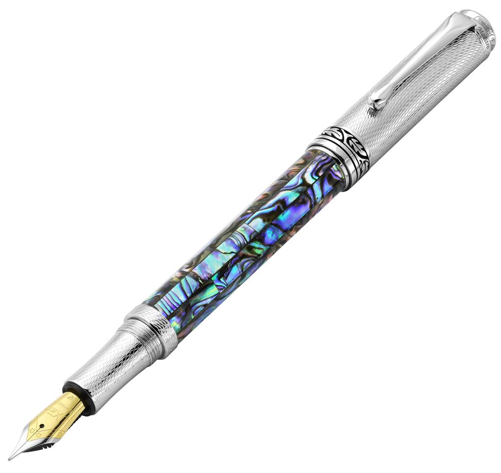 Xezo Maestro Fountain Medium Paua Chrome Limited Serial Pen, Nib, Shell, Plated, Handmade, Edition, Numbered.