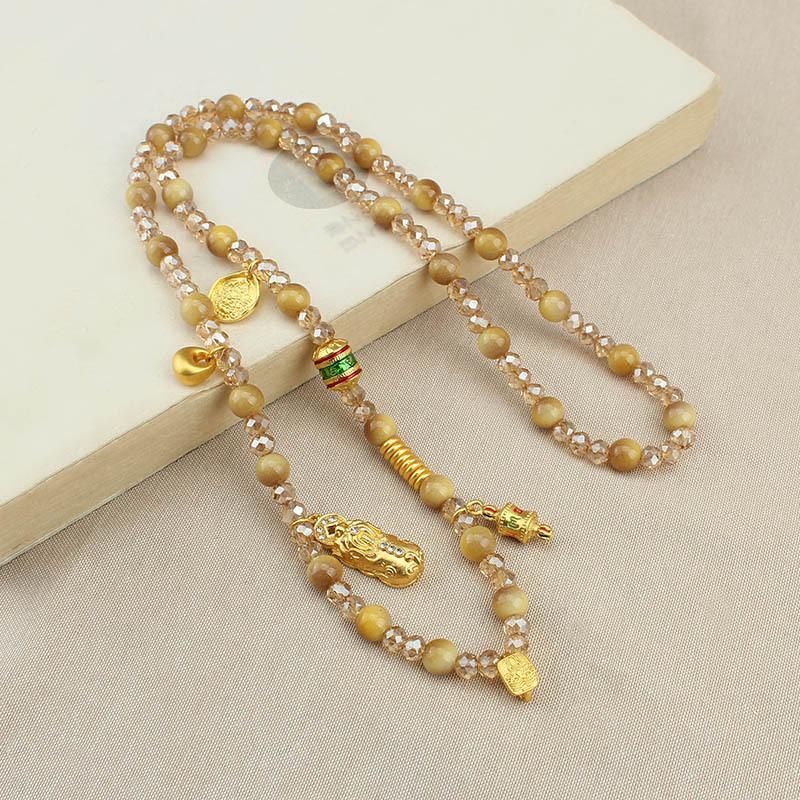 Detachable Thangka Tiger Eye Bead Necklace with Rotating Gourd Pendant for Women