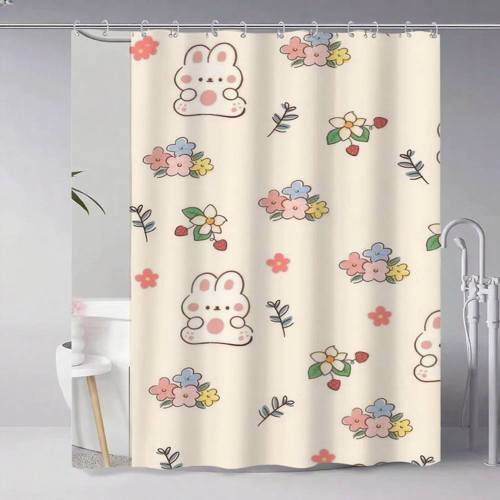 Cute Rabbit With Carrot Shower Curtain, Bathroom Decorative Shower Curtain, Waterproof Shower Curtain With Hooks