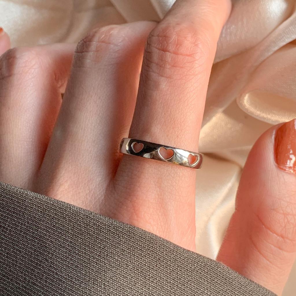 Chic 925 Silver Geometric Open Adjustable Heart Ring For Women Fashionable And Sweet