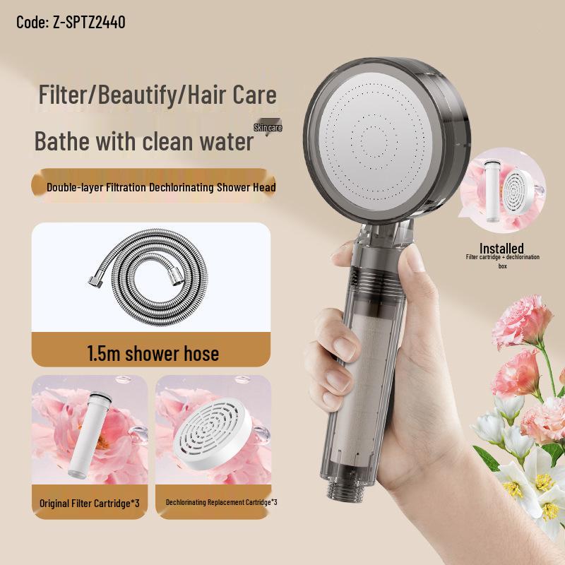 INS Style Pressurized Soft Water Filter Shower Head with Double Dechlorination and Antibacterial Purification