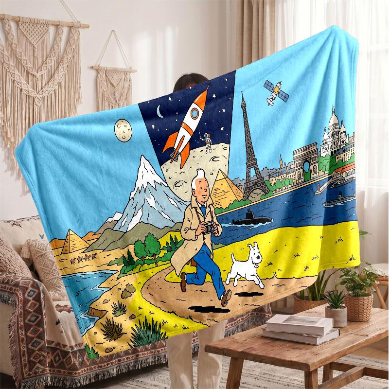 Warm Flannel BlanketTintin Soft Cozy Throw Blanket for Bedroom Couch