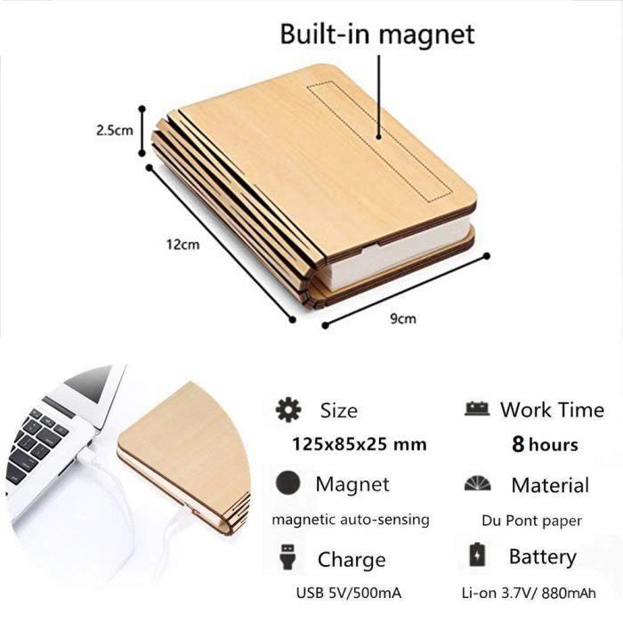 Tischleuchte - Lampe - Faltbar - Wiederaufladbare LED - Holz in Weißahorn - Ideales Geschenk