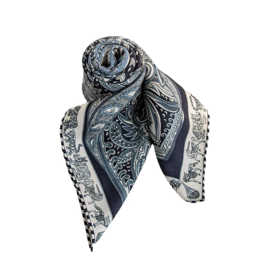 Elegant Silk Wool Double-Sided Hand-Rolled Scarf: 110cm Versatile Square Shawl