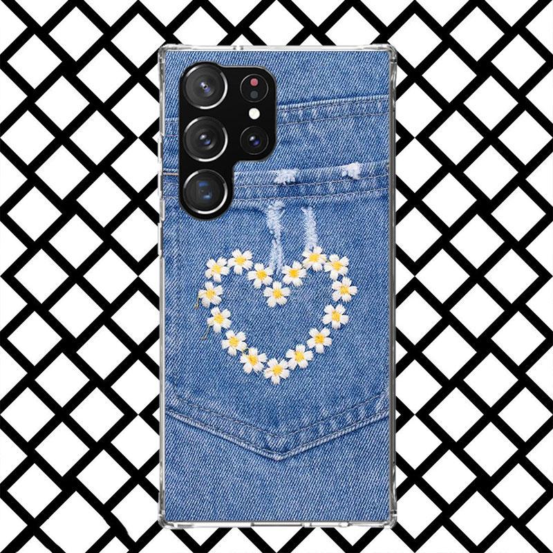 Retro Denim Embrpoidery Phone Case for Samsung Galaxy S26 S25 Edge S24 S23 Ultra S22 Plus S21 FE S20 + Soft Cover Print Fundas G